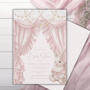 Süßer Rosa-Hasen-Vintage-eleganter Baby-Shower Einladung