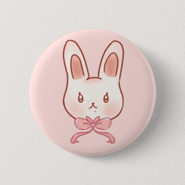 Süßer Rosa-Hasenband-Stift Button (Vorderseite)