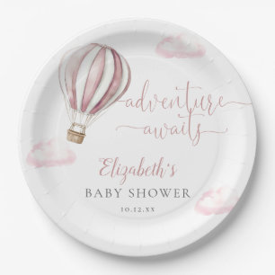 Süßer Rosa Heißluftballon Mädchen Baby Shower Pappteller