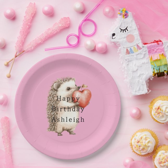 Süßer Rosa Igel Herz Tier Geburtstag Pappteller (Party)
