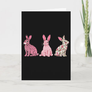 Süßer rosa karierter Leopard Blumen Frohe Ostern H Karte