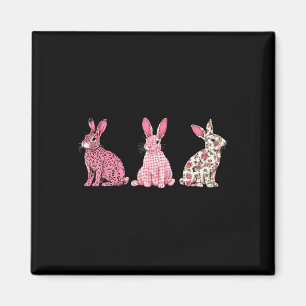 Süßer Rosa Karierter Leopard Blumen Frohe Ostern H Magnet