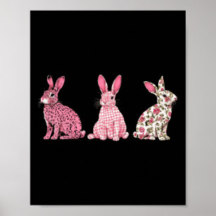 Süßer Rosa Karierter Leopard Blumen Fröhlicher Ost Poster