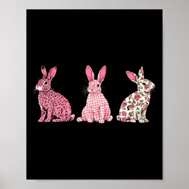 Süßer Rosa Karierter Leopard Blumen Fröhlicher Ost Poster (Vorne)