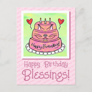 Süßer Rosa Katzenkuchen Alles Gute zum Geburtstag Postkarte