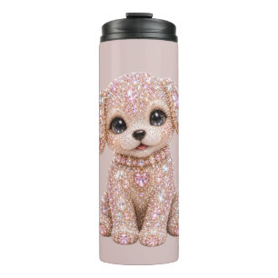 Süßer rosa Kristall-Welpe Thermosbecher