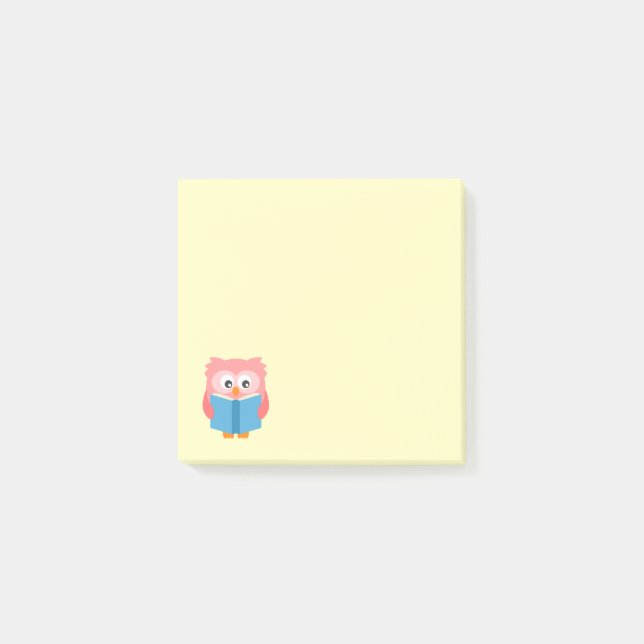 Süßer rosa lesender Uhu Post-it Klebezettel (Vorderseite)