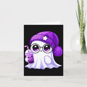 Süßer rosa lila Geist Kaffee Halloween Geist Männe Karte