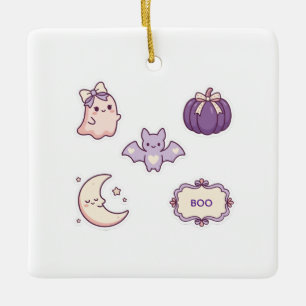 Süßer Rosa Lila Halloween-Geist Fledermaus Kürbis Keramikornament