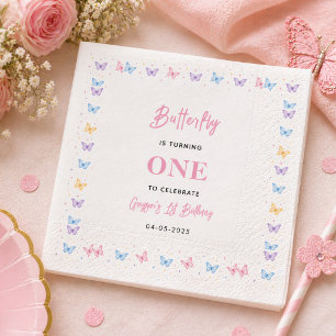Süßer Rosa Lila Schmetterling 1. Geburtstag für Mä Serviette