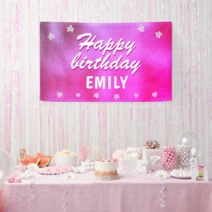 Süßer Rosa Metallischer Stern Mädchen Glücklicher  Banner