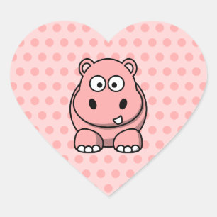 Süßer Rosa Nilpferd Herz-Aufkleber