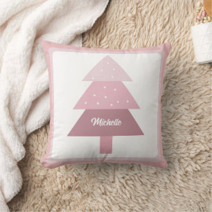 Süßer rosa Ombre-Christbaum mit Monogramm Kissen