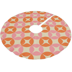 Süßer rosa-orangefarbener geometrischer Mid-Centur Polyester Weihnachtsbaumdecke