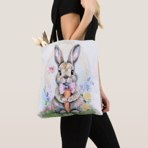 Süßer rosa Osterhase Kaninchen Ei Aquarell