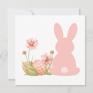 Süßer rosa Osterhase mit Frühlingsblumen  Einladung