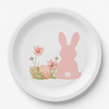 Süßer rosa Osterhase mit Frühlingsblumen