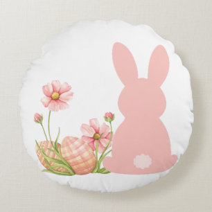 Süßer rosa Osterhase mit Frühlingsblumen Rundes Kissen