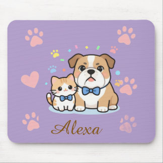 Süßer Rosa Pfoten Katzen Hund Personalisierter Nam Mousepad
