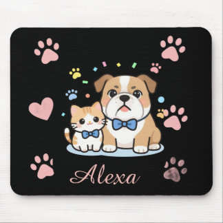 Süßer Rosa Pfoten Katzen Hund Personalisierter Nam Mousepad