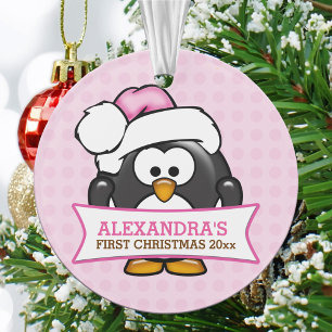 Süßer rosa Pinguin Baby's 1. Weihnachten Ornament
