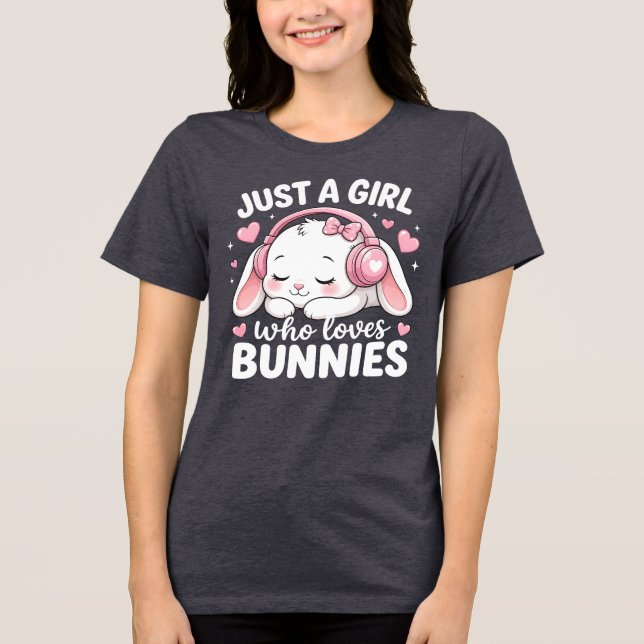 Süßer Rosa Schlafender Hase Tri-Blend Shirt (Vorderseite)