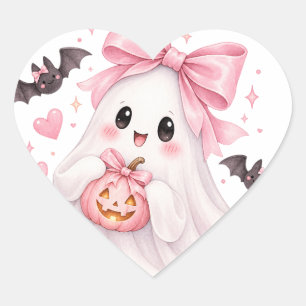 Süßer rosa Schleifen-Geist Halloween-Aufkleber Herz-Aufkleber