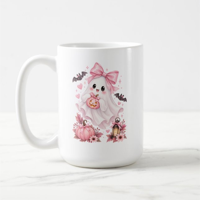 Süßer rosa Schleifen-Geist Halloween  Kaffeetasse (Links)