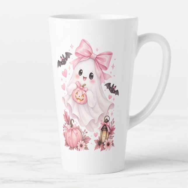 Süßer rosa Schleifen-Geist Halloween  Milchtasse (Rechts)
