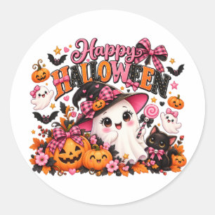 Süßer rosa Schleifen-Halloween-Geist-Aufkleber K Runder Aufkleber