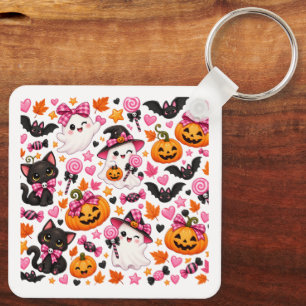 Süßer rosa Schleifen-Halloween-Geist-Aufkleber K Schlüsselanhänger