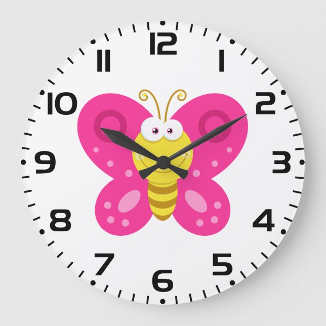 Süßer Rosa Schmetterling Große Wanduhr (Vorderseite)
