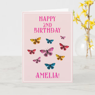 Süßer rosa Schmetterling Mädchen Geburtstag  Karte