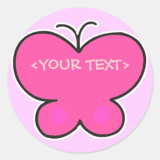 süßer rosa Schmetterling, <YOUR TEXT>, () Runder Aufkleber
