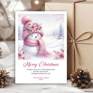 Süßer rosa Schneemann-Weihnachtskarte für Kinder z Feiertagskarte