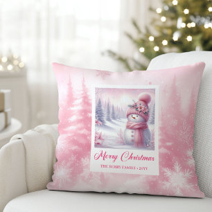 Süßer rosa Schneemann Weihnachtsszene Kinderzimmer Kissen