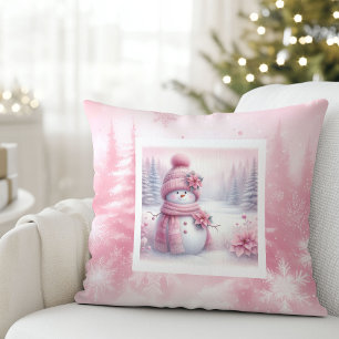 Süßer rosa Schneemann Weihnachtsszene Pinkmas Kiss Kissen