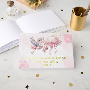 Süßer rosa Storch mit Wolke Baby-Mädchen-Party  Gästebuch