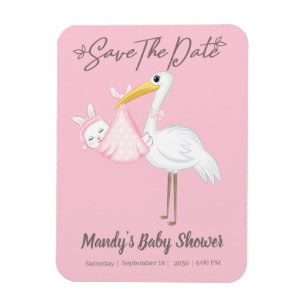 Süßer Rosa Storch Save-the-Date Magnet flexibel