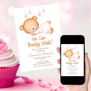 Süßer rosa Teddybär Aquarell Mädchen Babyparty Einladung