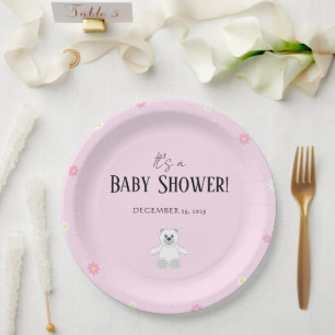 Süßer Rosa Teddybär Baby Shower Party Pappteller