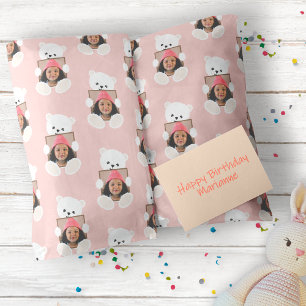 Süßer rosa Teddybär Kinder Foto Geburtstag  Geschenkpapier