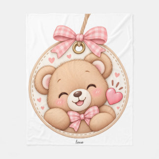 Süßer rosa Teddybär mit individuellem Namen Babyde Fleecedecke