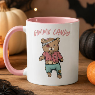 Süßer Rosa Teddybär Zombie Gib Mir Süßigkeiten Hal Tasse
