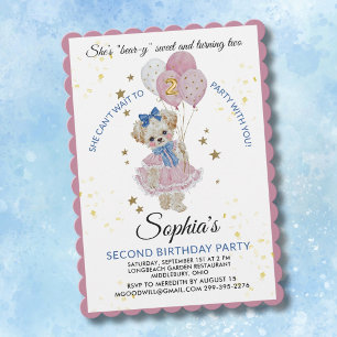 Süßer rosa Teddybär zum 2. Geburtstag Mädchen Einladung