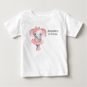 Süßer Rosa und Grauer Elefant Ballerina Geburtstag Baby T-shirt