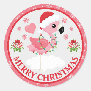 Süßer rosa und roter Weihnachtsflamingo Winter Runder Aufkleber
