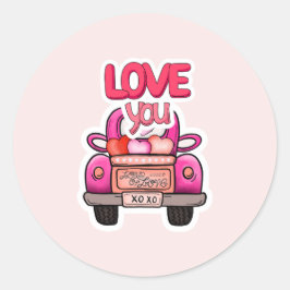 Süßer Rosa Valentinstag-LKW "Liebe Dich" Ladung de Runder Aufkleber