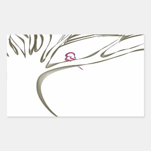 Süßer rosa Vogel, der in einer Baumvorlage sitzt Rechteckiger Aufkleber