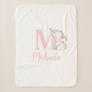 Süßer rosa Wasserfarbe-Baby-Elefant-Monogramm & Na Sherpadecke